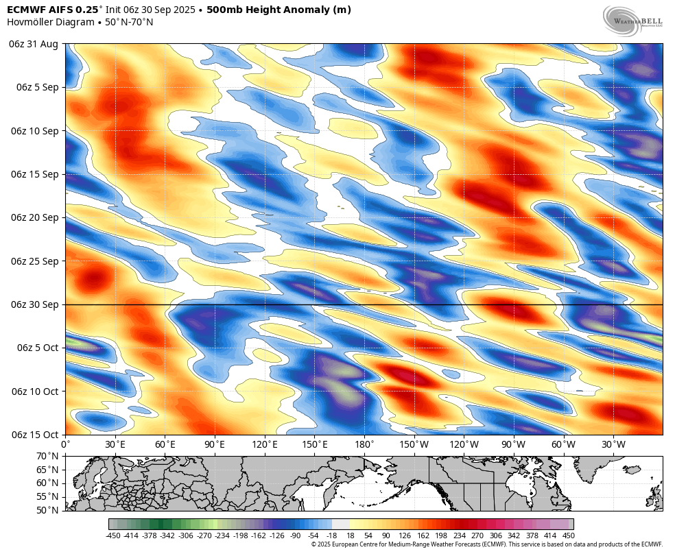 A pattern shift over the northern Pacific during the second week of October indicates that the Gulf of Alaska trough is shifting toward the Bering Sea, which may allow more cool air to flow south from central Canada.