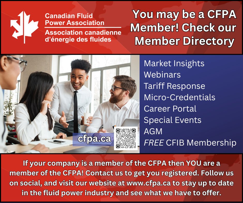 CANADIANFPA's tweet photo. You may be a CFPA Member and not even realize it. Contact us to gain access to a wealth of benefits, partnerships and resources! #CFPA #fluidpower #Canada https://t.co/AB7L9R0AgZ