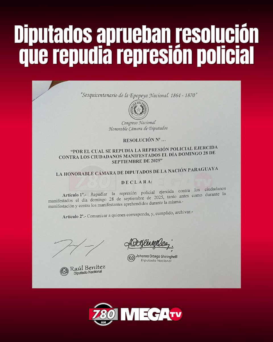 Diputados aprueban resolución contra represión policial

👉La Cámara de Diputados aprobó una resolución en la que repudia la represión ejercida por la Policía Nacional contra los manifestantes el pasado domingo 28 de septiembre.

👉La Declaración, presentada por los diputados