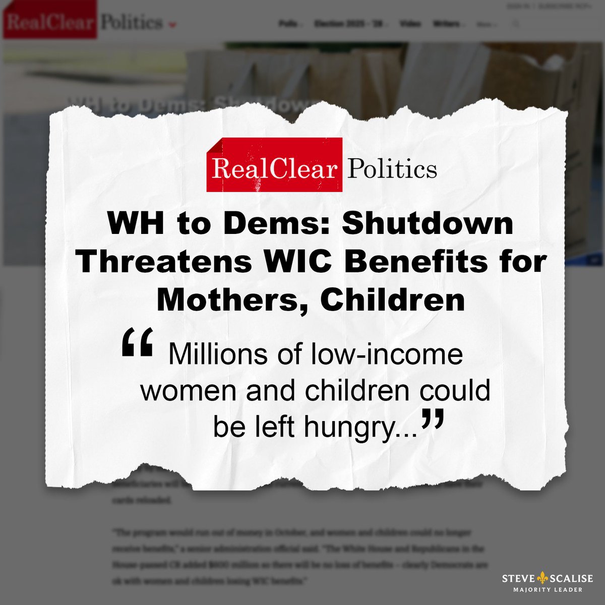 SteveScalise's tweet image. Hardworking American families are going to suffer because Democrats are shutting down the government in a desperate attempt to score political points with their radical base.
