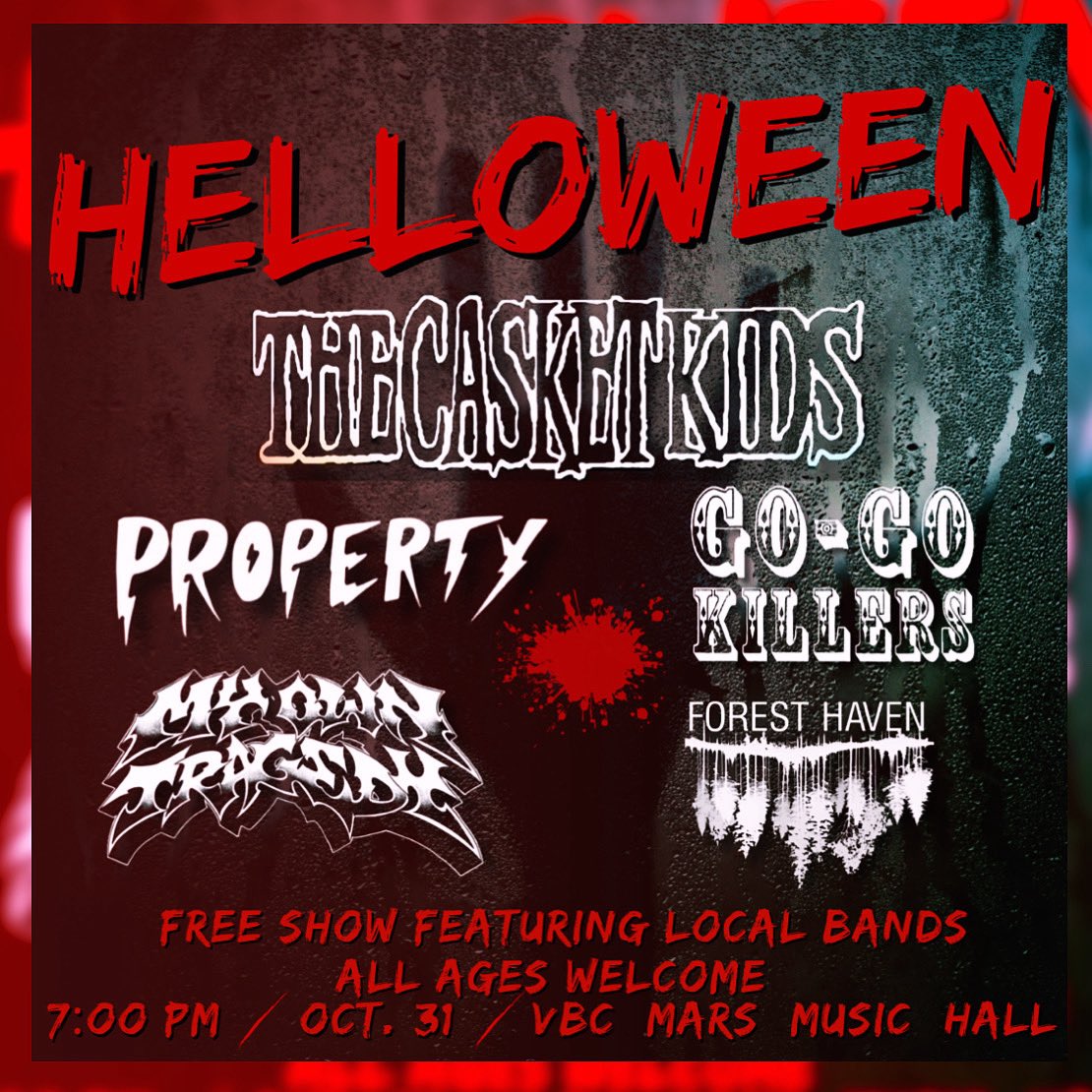 TCKCongregation's tweet image. Congregation! @marsmusichall Forest Haven, Go Go Killers, The Casket Kids, Property, My Own Tragedy, On Halloween, Huntsville, AL. Doors 6pm And Music 7pm. Free And All Ages! Stay Killer!