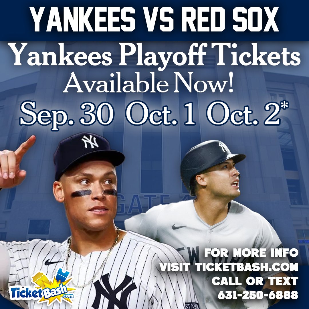 TicketBash1's tweet photo. The rivalry heats up in the Bronx! Yankees vs. Red Sox in the playoffs — don’t miss it. Tickets for Sep. 30, Oct. 1, and Oct. 2 are available now at https://t.co/aBNUxjCCEX.
Call or text 631-250-6888 to lock in your seats today! ⚾🔥
#Yankees #RedSox #MLB  #TicketBash #RepBx https://t.co/Rj32FqlHeb