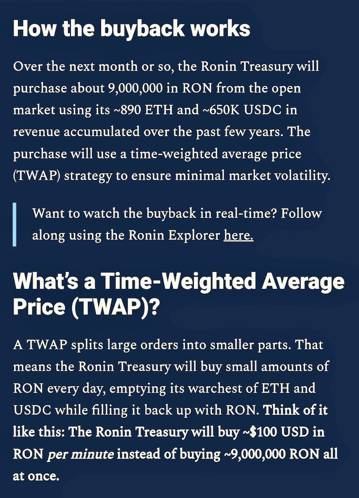 digigemz's tweet photo. How the Buyback works:

@Ronin_Network treasury will buy back $100  USD in $Ron every minute, throughout the whole month of October.
🖨️💱💸

First a little, then all at once. 
I think you'll get it ☝🏽🤓
Ronin treasury wallet 👇🏻
https://t.co/6TlJKSoY2g https://t.co/POCMyZ60VS