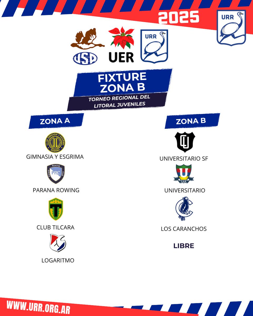 UniondeRosario's tweet photo. 🏉 Arranca el TRL Juveniles 2025
📅 Sábado 4/10
👉 Zona A
JCR vs CRAR
Estudiantes vs Atl. del Rosario
CRAI vs Duendes
Old Resian vs Santa Fe Rugby

👉 Zona B
GER vs Libre
Rowing vs Los Caranchos
Tilcara vs Universitario (R)
Logaritmo vs Universitario (SF) https://t.co/kZkR5c1uJL