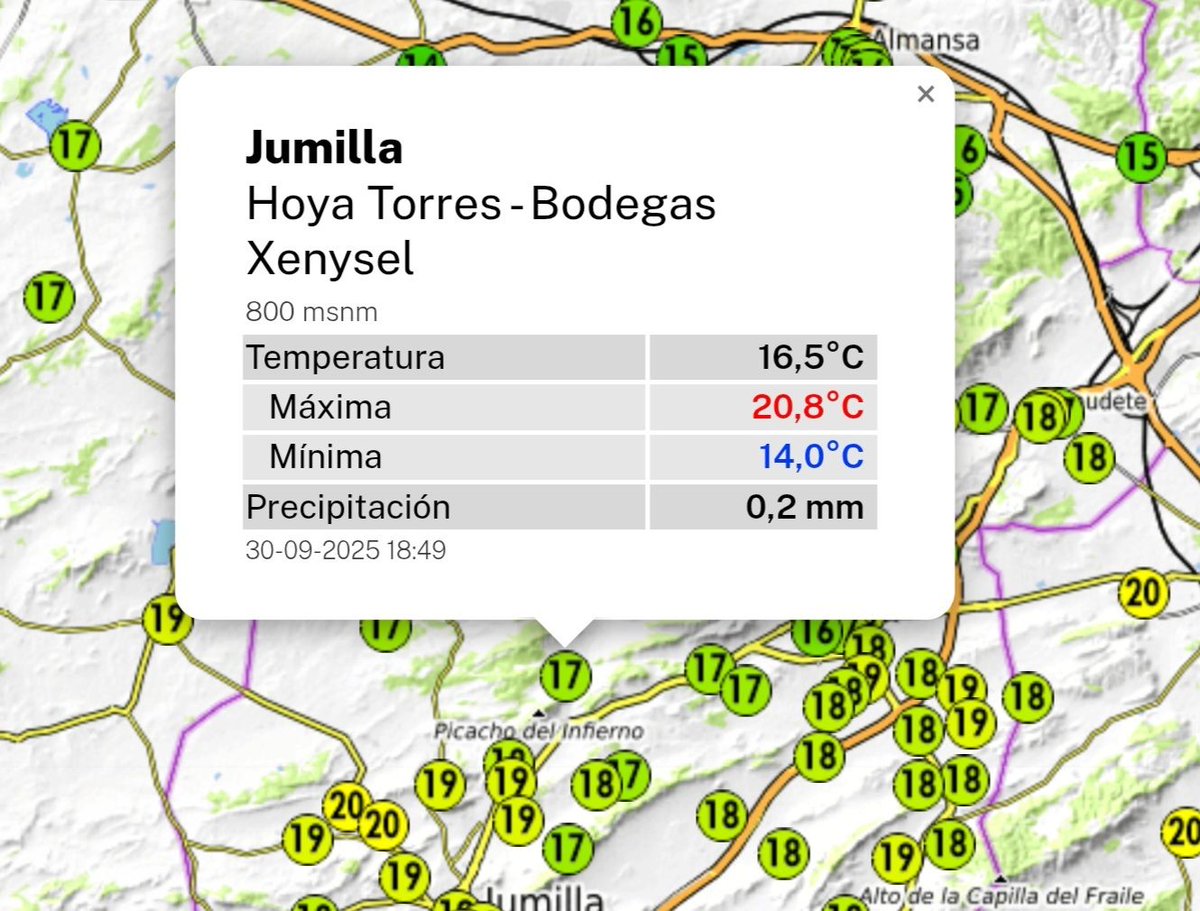 🆕️ ¡¡ ESTRENAMOS NUEVA ESTACIÓN !!

Desde hace algunos días, y de la mano de ElTiempoDeJuanJoséPérez, #Jumilla cuenta con un nuevo observatorio a 800 msnm en una de las zonas TOP del cuadrante NW comarcal, gracias a Bodegas Xenysel.

AQUÍ ACCESO: suremet.es/estacion.php?i…