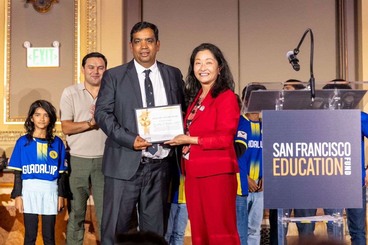 SFUSD_Supe's tweet photo. Congratulations to Guadalupe Elementary School for winning the Glady Thacher Award at @sfedfund's annual gala! This school's incredible work in reducing chronic absenteeism, improving kindergarten STAR scores and increasing students' sense of belonging makes them truly stand out! https://t.co/zJLs16HV58