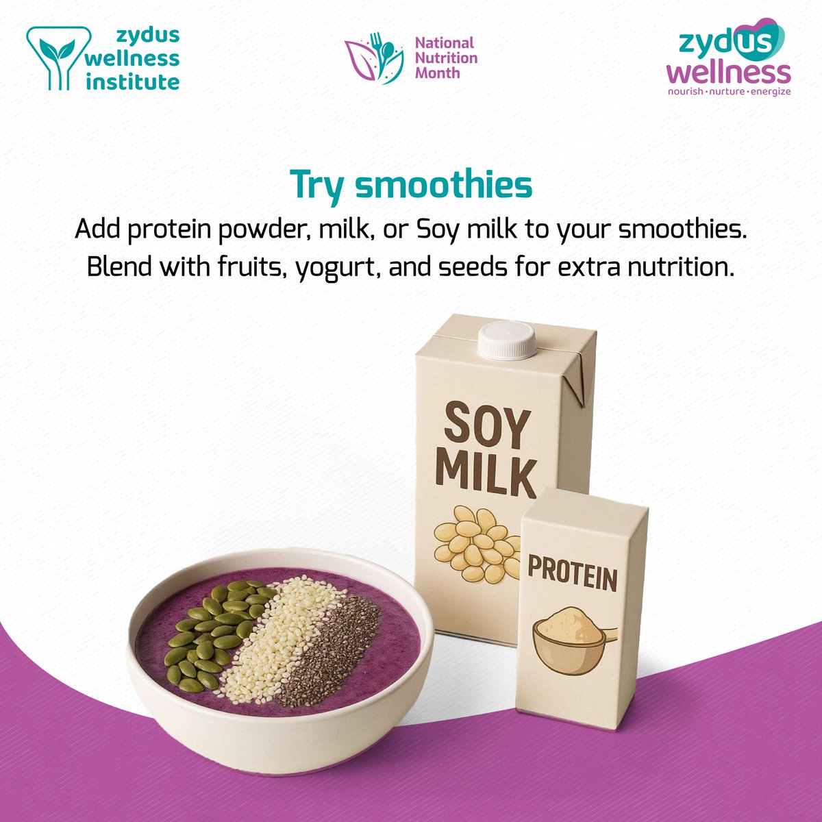 Zydus_Wellness's tweet image. Protein builds, fuels, and energises the body. Yet most of us don’t get enough! This #NutritionMonth, #ZydusWellnessInstitute spotlights simple shifts that can help you meet your protein needs. When protein powers you, wellness follows. #ProteinFirst #ZydusWellness