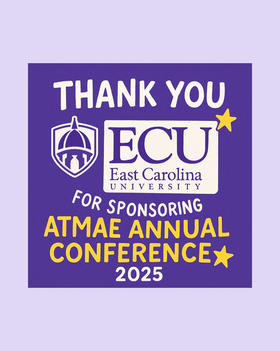 TheATMAE's tweet image. 💜 Thank you to East Carolina University for sponsoring the ATMAE Annual Conference 2025!

Your generosity helps us bring together students, educators, and industry leaders for competitions, collaboration, and growth.

#ATMAE #ATMAE2025 #ConferenceSponsor #thankyouforyoursupport