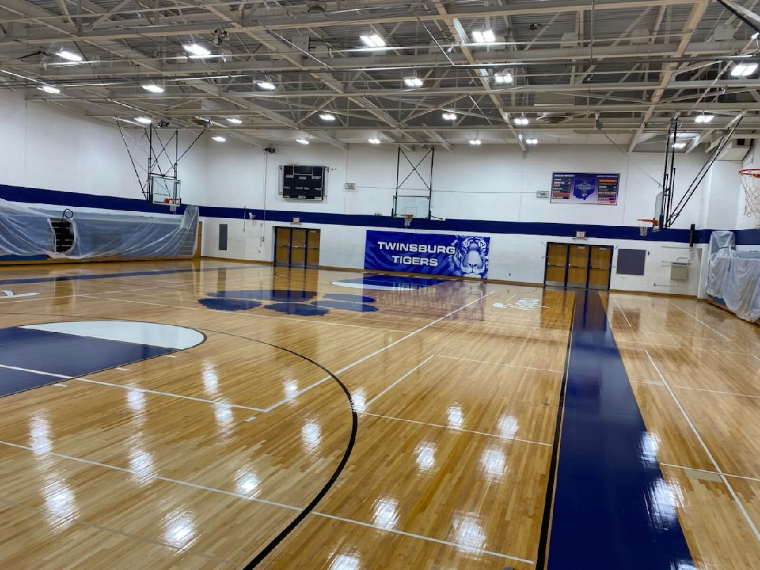 The gym floor over at RBC is just about done! The paint job looks amazing, especially with the new logo at midcourt!  Thanks to our Business and Maintenance Depts. for working together to make it happen for our kids! <a href="/MattStrick11/">Matt Strickland</a> <a href="/RBCPrincipal/">RBCPrincipal</a>