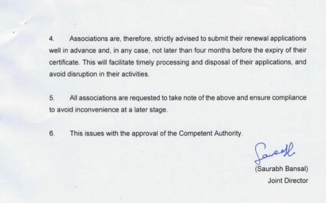 ANI's tweet photo. Ministry of Home Affairs today issued a directive to all non-governmental organisations to submit applications for renewal of their Foreign Contribution (Regulation) Act registration at least four months before expiry. https://t.co/pJb9SrQD53