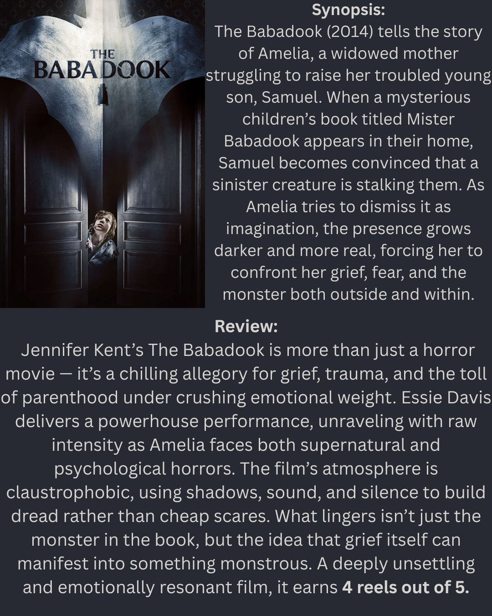 👻 Terror Tuesdays 👻

This week’s spotlight: The Babadook (2014) 
🎥 “If it’s in a word, or it’s in a look, you can’t get rid of the Babadook.”

Check out our full review below ⬇️