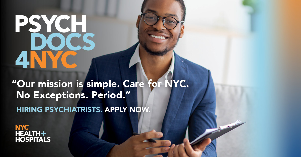 Make the greatest impact where it’s needed most. NYC Health + Hospitals is now hiring #psychiatrists. Join the NYC Health + Hospitals Psychiatry Team. Apply now: on.nyc.gov/2JS3TYP.