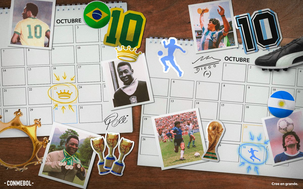 CONMEBOL's tweet image. ¡Bienvenidos al #MesDel10! Bem-vindos ao #MêsDo10!🗓️⚽️
 
 @Pele  🇧🇷  Diego Maradona 🇦🇷

#CreeEnGrande | #AcrediteSempre