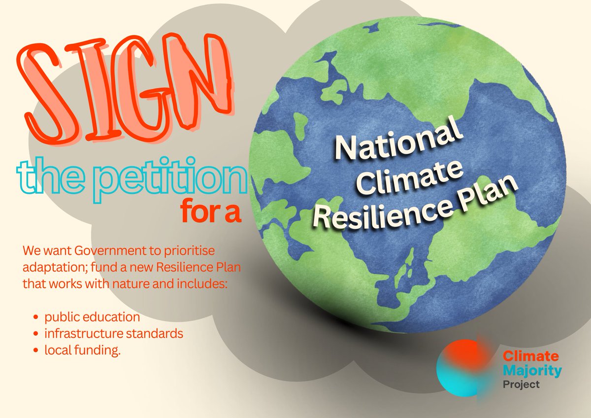 CMP_voice's tweet image. We must adapt to protect our future.

We’re calling for a National Climate Resilience Plan to invest in:
📚 public education
🏗️ stronger infrastructure
🏘️ local funding

Sign the petition today: petition.parliament.uk/petitions/7300…

#ClimateResilience #Adaptation #ClimateMajorityProject