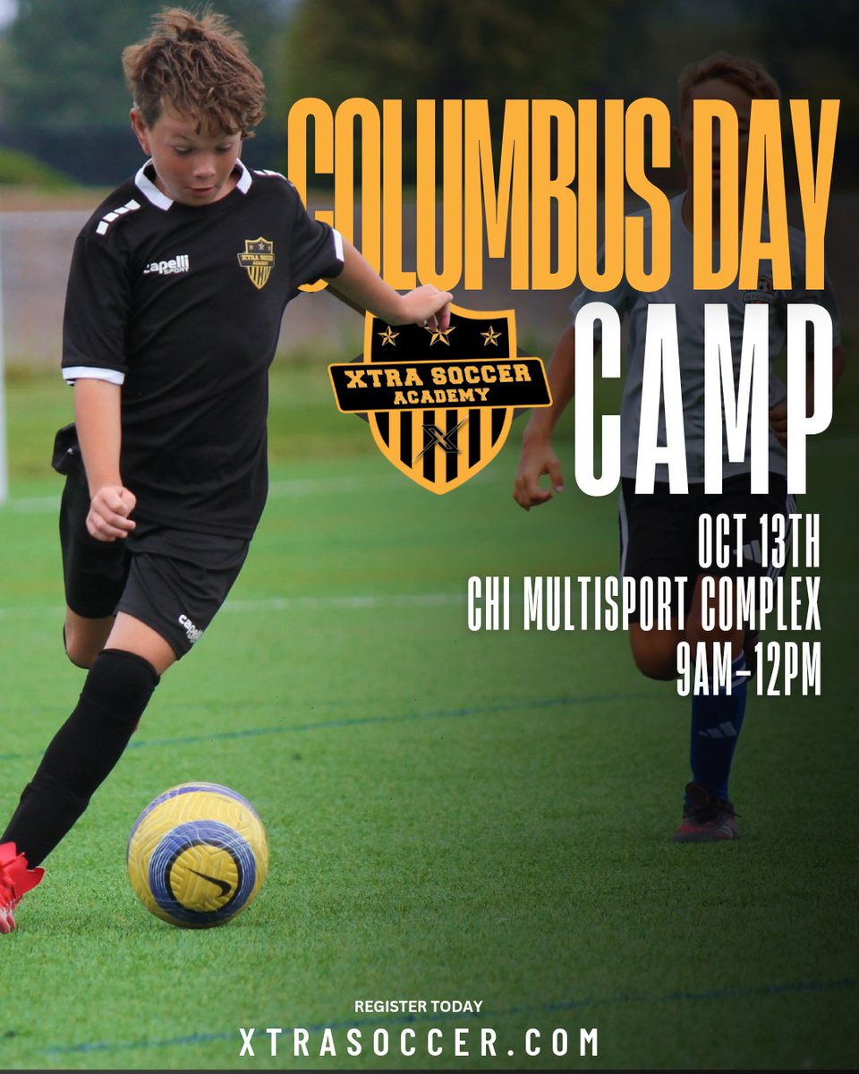 Join us on Monday, October 13th for a fun and high-energy soccer camp!
📍 Open to ALL players — no matter what club you play for.
🕘 9:00 AM – 12:00 PM

✅ Register now at xtrasocceracademy.leagueapps.com/camps/4753666-…