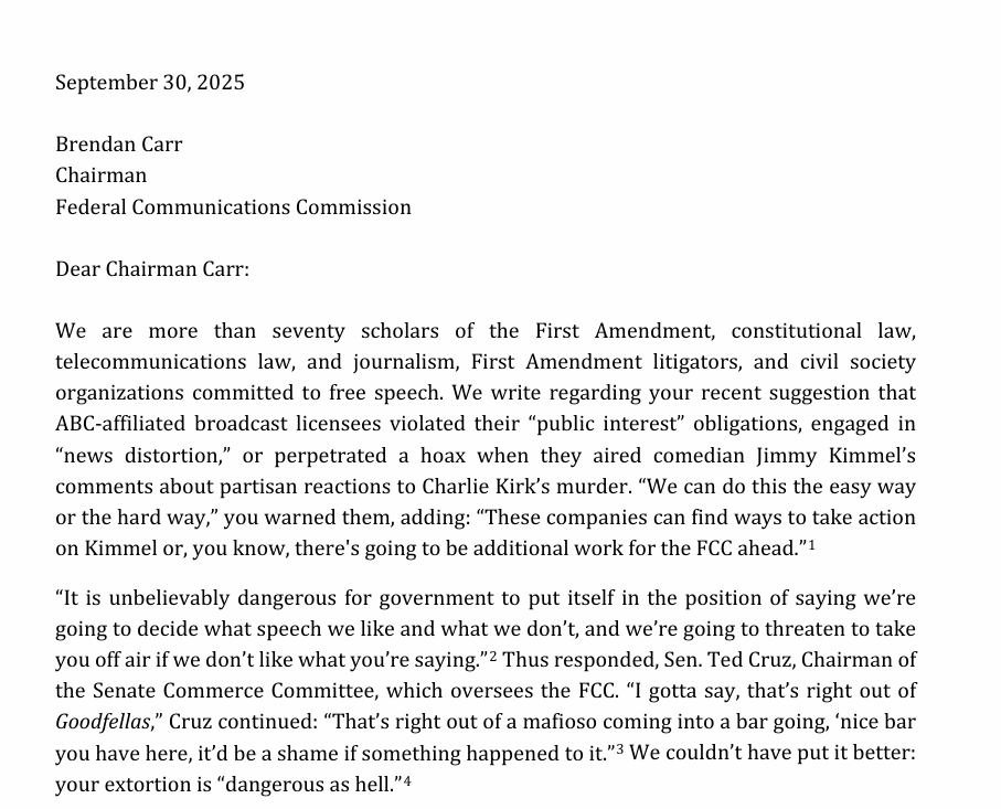 TechFreedom's tweet image. 1/ The FCC has no authority to police content for bias or balance.
@TechFreedom—and more than seventy other organizations and scholars—warned @FCC Chairman Brendan Carr.