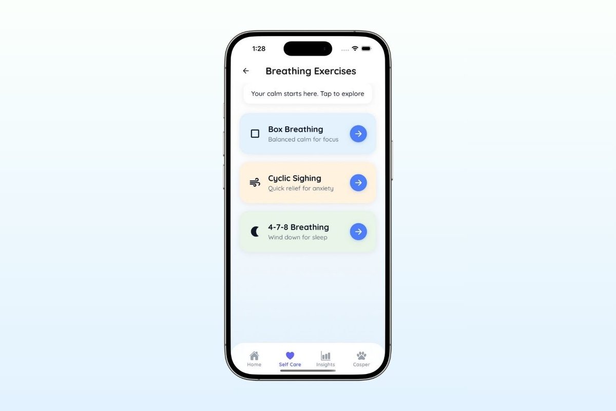 averycode's tweet image. Day 32 of building a mental health app

✅ Hit 250+ on waitlist 
✅ Working on breathing feature design 

I’m pretty helpless at design, but it’s been fun to experiment - also got some good feedback from my siblings