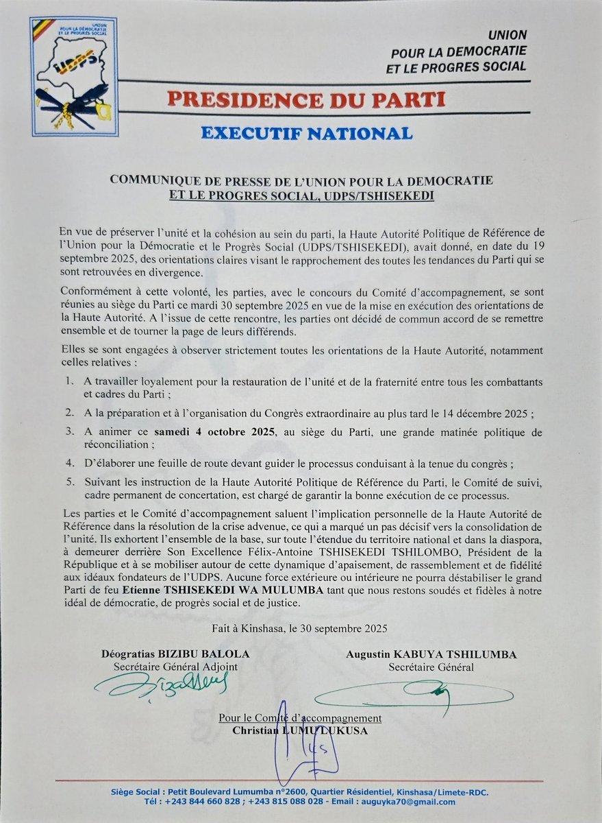 Quand le Chef parle , les lieutenants obéissent, l’UDPS  reste l’exemple d’une grande école de la démocratie à travers des débats tolérant. <a href="/AugustinKabuyaT/">Augustin KABUYA</a> et tous , merci de votre grandeur politique.