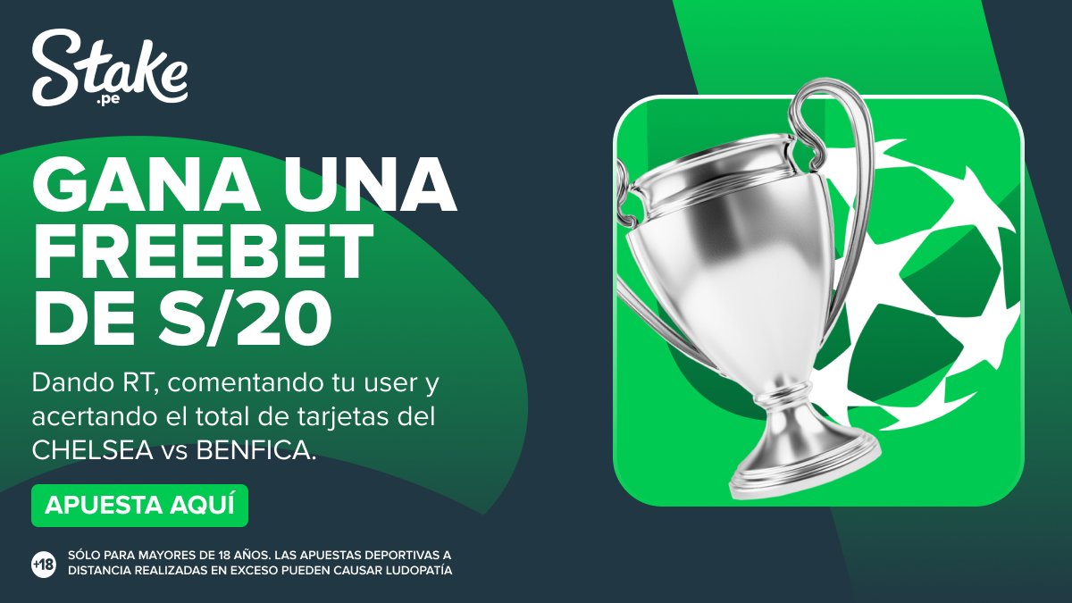Picante encuentro en la #ChampionsLeague 🏆🔥

Chelsea 🏴󠁧󠁢󠁥󠁮󠁧󠁿 recibe al Benfica 🇵🇹 en Stamford Bridge 🏟️

Regalaremos freebets de S/20 💸 a 5 Stakers aleatorios que den RT y acierten el total de tarjetas del partido 🥵

Apuesta aquí: bit.ly/3W1QzTn