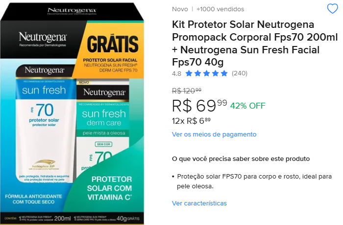 CacadoraPromos's tweet image. ☀️ Proteção máxima! Kit Neutrogena Fps70 (Corpo + Rosto) só R$69,99. Não dá pra perder!
mercadolivre.com/sec/1dpR7xk

#ProtetorSolar #SkincareDiário #Beleza