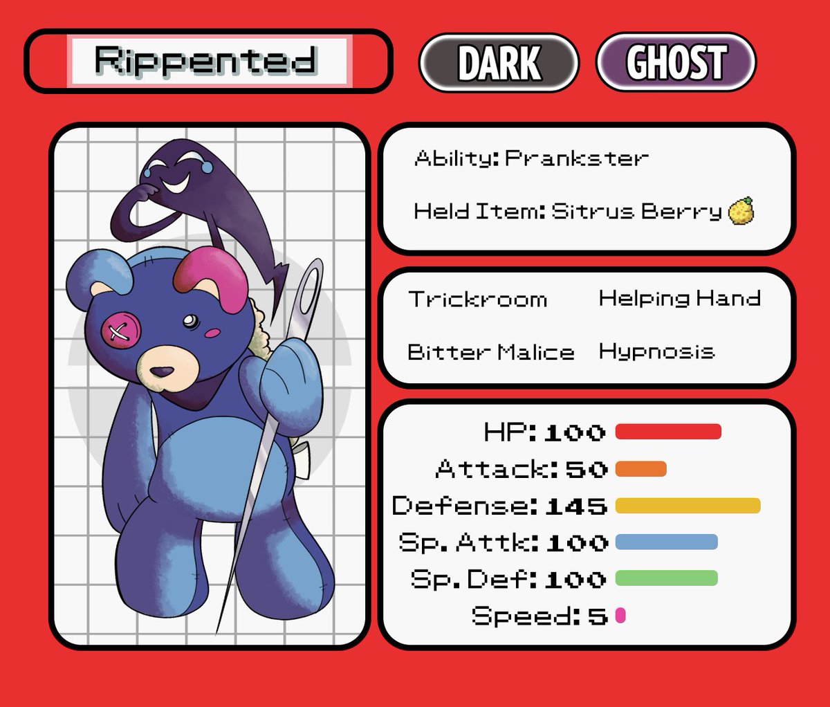 mac_toons's tweet photo. Throwing my hat in the ring for #ft500 with Rippented! Abandonment has caused its pent-up malice to burst from its seams, ready to take 1st place at the Largest Custom Pokémon Tournament! My friends Con and Buttercream made the design and stats, but I'm happy to draw him :] https://t.co/oHX1RnULJH