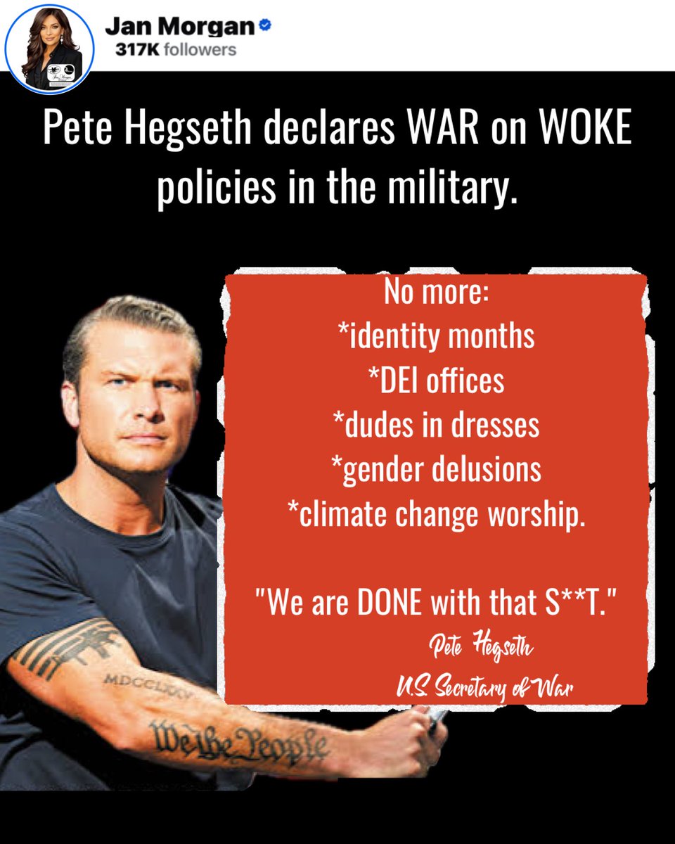 *REMOVING unnecessary destractions, *RETURNING the focus to the original mission
*RESTORING strength to America's Military.

Thanks Pete!
<a href="/PeteHegseth/">Pete Hegseth</a>