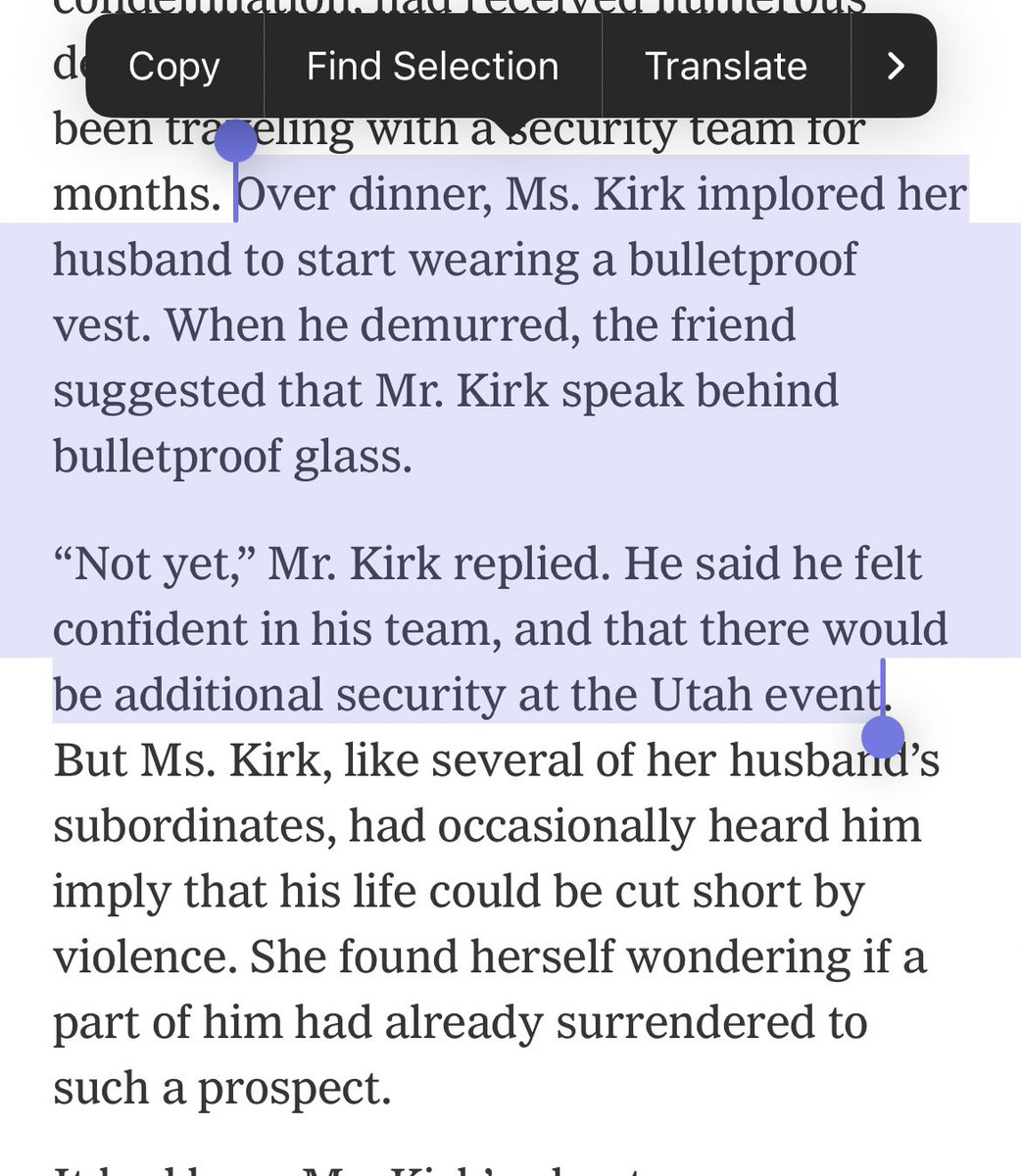 <a href="/MrGeraldWayne/">Gerald Wayne</a> The article was later edited. They were paraphrasing Erika's "recollection" from a dinner they had in the days before he was shot. They changed the word refused to demurred, which means he politely objected to wearing a bulletproof vest, no mention of body armor.