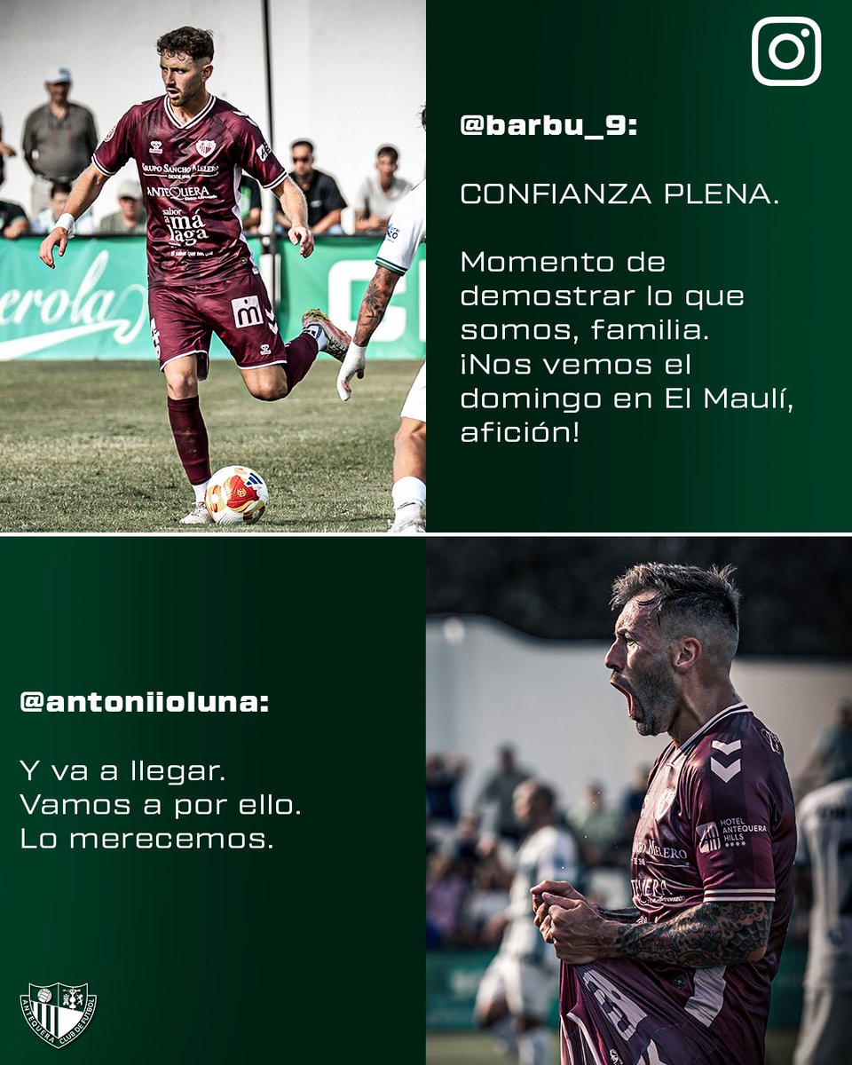 📲 𝐋𝐚𝐬 𝐫𝐞𝐚𝐜𝐜𝐢𝐨𝐧𝐞𝐬 𝐝𝐞 𝐥𝐨𝐬 𝐧𝐮𝐞𝐬𝐭𝐫𝐨𝐬 𝐞𝐧 𝐫𝐞𝐝𝐞𝐬.

🏟️ El siguiente paso lo damos juntos en El Maulí, afición.

#EstoEsAntequera ⚪️🟢