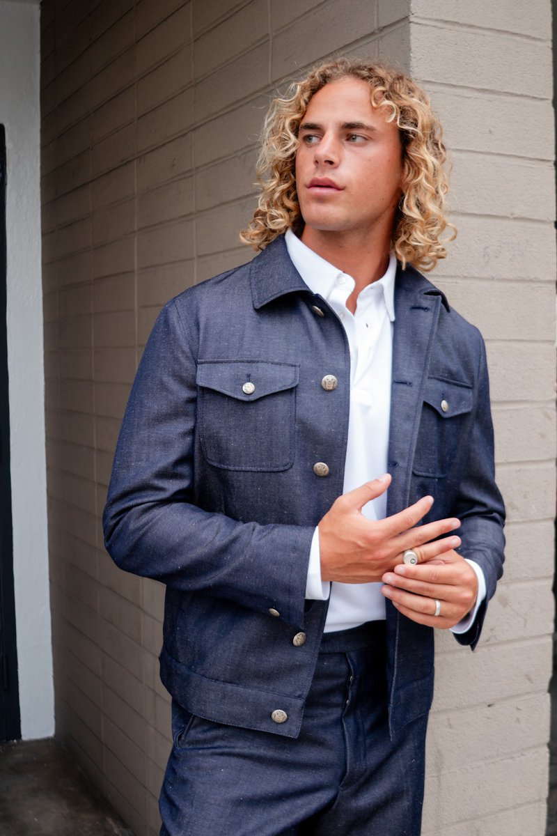 KEPRebels's tweet photo. Elevated denim, elevated confidence. 

Pictured: custom wide leg denim pant and patch pocket jacket.  Finished with metal buttons.  Styled with custom long sleeve polo and custom high top sneakers.

📸 @khavory.lee https://t.co/6zJPGbHVkg