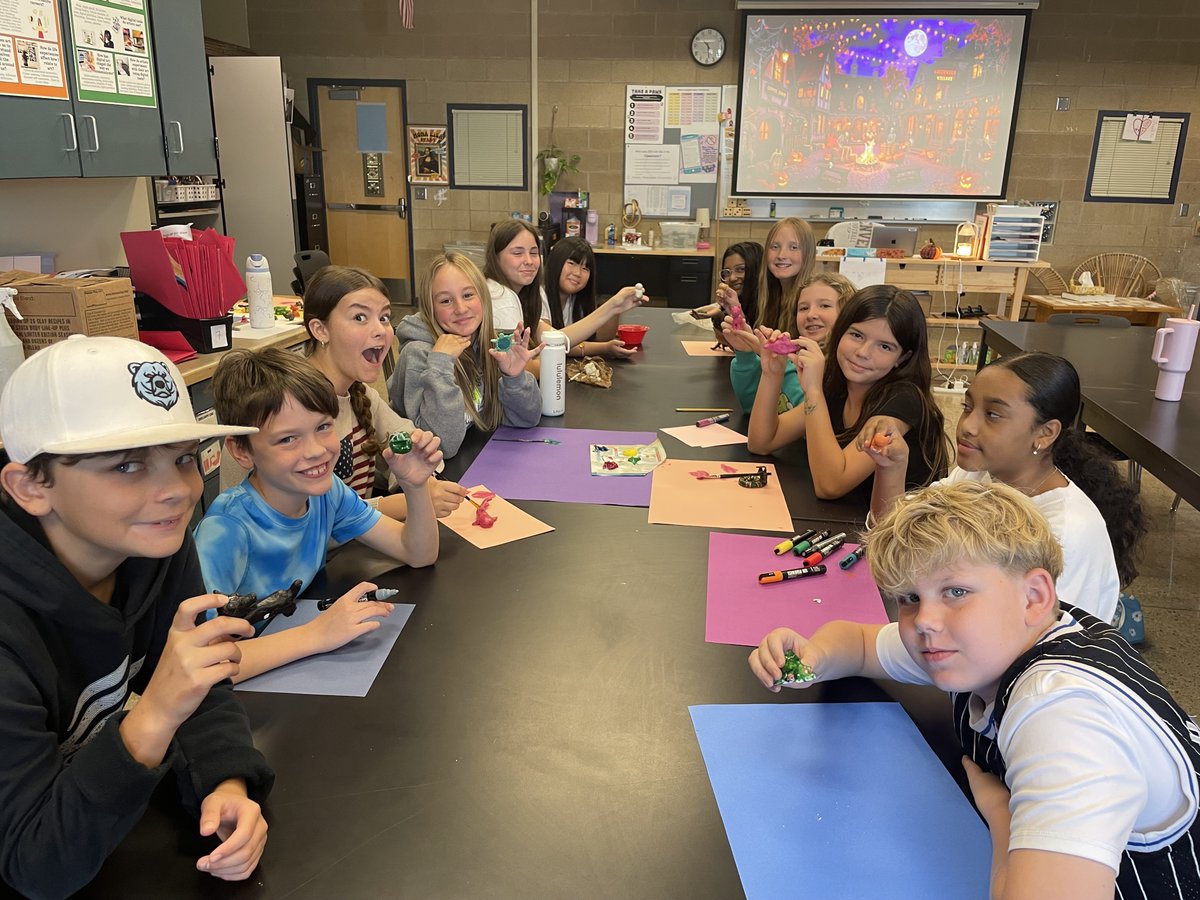 Students in Art class celebrated Hispanic Heritage Month by creating alebrijes (brightly colored Mexican folk
art sculptures). Stop by our art display case to see over 100 alebrijes!