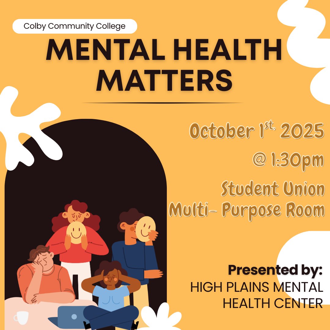 Hey there! Just a quick reminder: High Plains Mental Health is swinging by our campus tomorrow, October 1st at 1:30! Join us for an engaging presentation and some one-on-one chats with their team!

#IAmCCC #MentalHealthMatters #Trojans