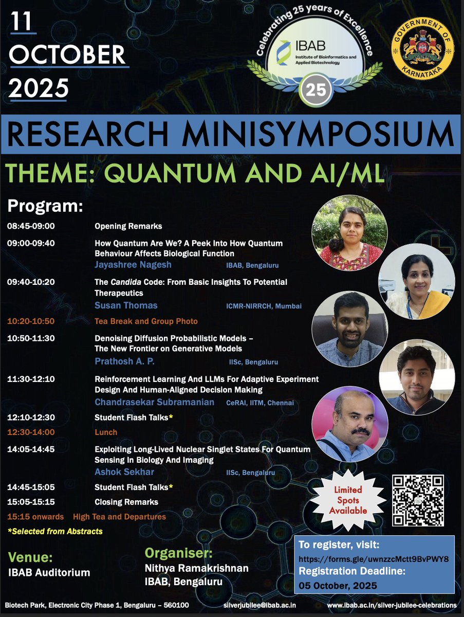 nitkal's tweet photo. Mini Research Symposium on Quantum and AI/ML at @official_ibab .  Registration has been extended to Oct 5. Exciting line of talks ahead : https://t.co/HT1R4YYM0a https://t.co/oDPrw6DAvi
