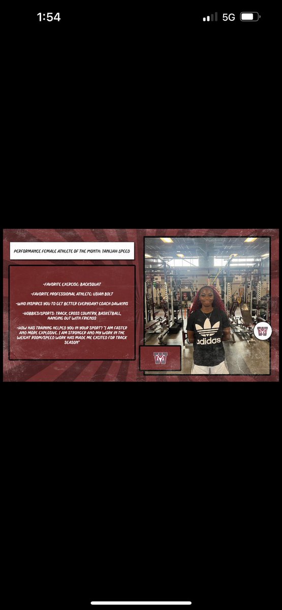 RAM_performance's tweet image. Congrats to Tanijah Speed on winning Performance Athlete of the Month for September! @WHSAthleticsSC
