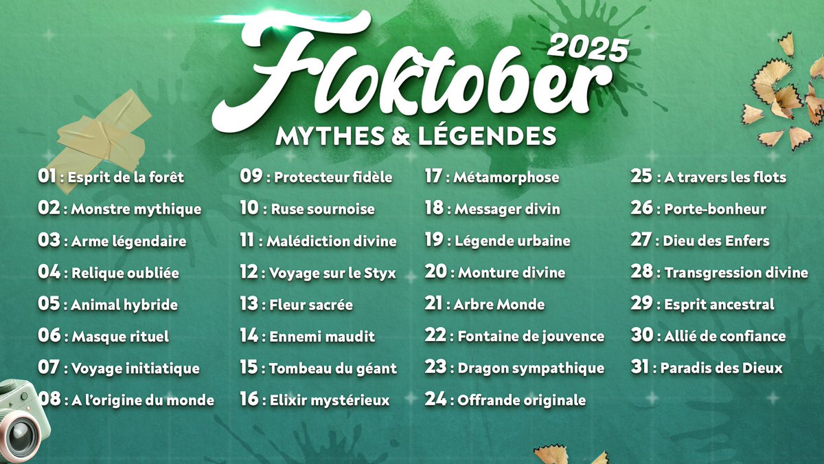 C’est le retour du Floktober cette année, pour sa quatrième édition ! 🎨

C’est un challenge créatif : un thème pour chaque jour d’octobre ! 

Le thème général de cette année sera : MYTHES ET LEGENDES 

J’espère que la liste vous plaira 🥰

#floktober2025