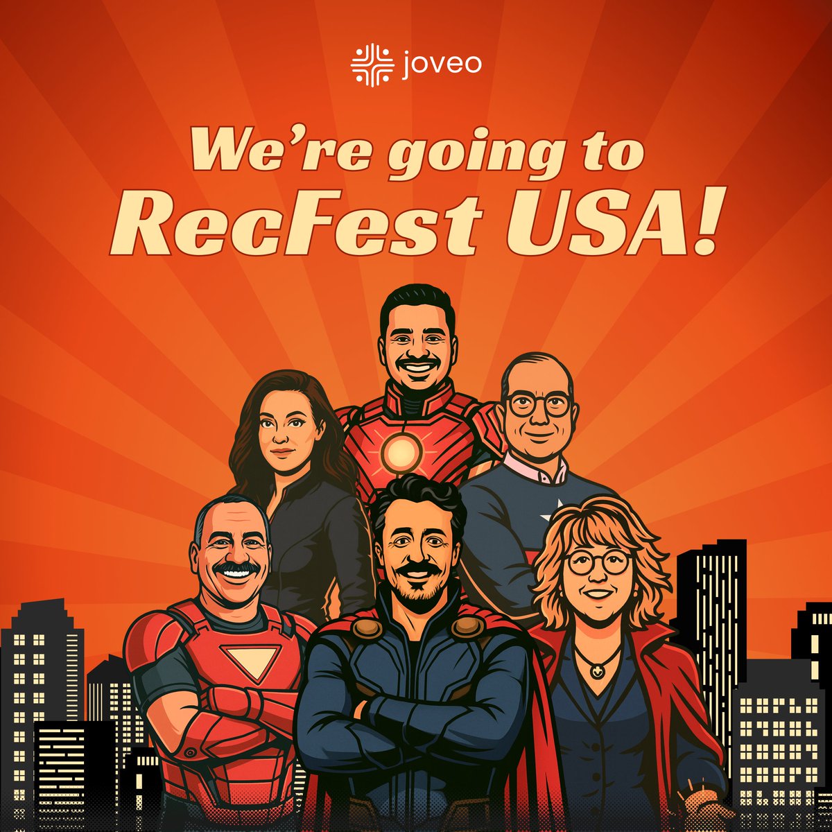 joveoinc's tweet photo. Suit up, TA universe – Team Joveo is heading to #RecFestUSA2025 on Oct 15!
One of the most unique events for talent acquisition: bold ideas, tech showcases, and connections that shape the future of TA. See you there!
#RecFest #HRTech #TalentAcquisition https://t.co/SJLrjR5Zv4