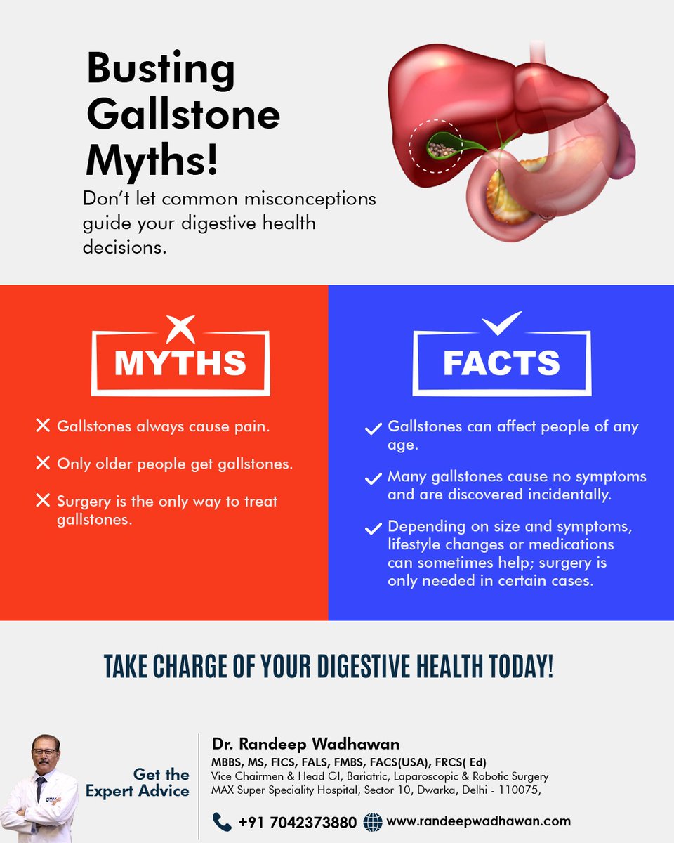 randeepwadhwan's tweet image. 🚫 Myths busted: Gallstones don’t always cause pain &amp;amp; surgery isn’t always needed. ✅ Get the right facts for better digestive health. 🌿

📞 +91 7042373880 | randeepwadhawan.com

#Gallstones #DigestiveHealth #MythVsFact