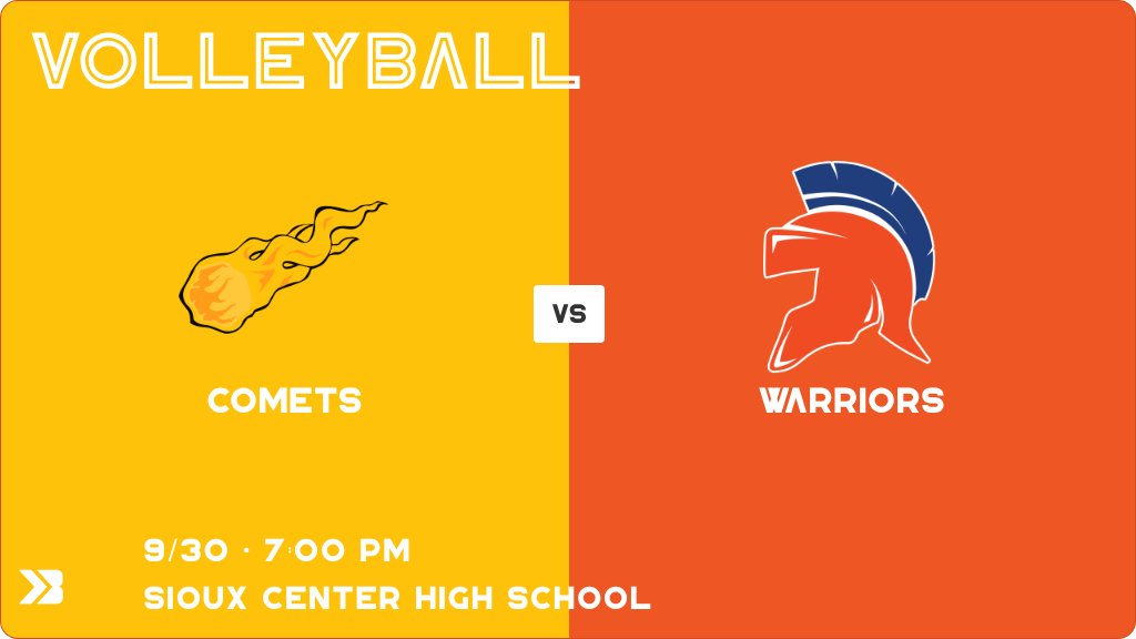 Volleyball (Varsity) Game Day! - Check out the event preview for the The Boyden-Hull Comets vs The Sioux Center Warriors. It starts at 7:00 PM and is at Sioux Center High School. gobound.com/ia/ighsau/vb/2…