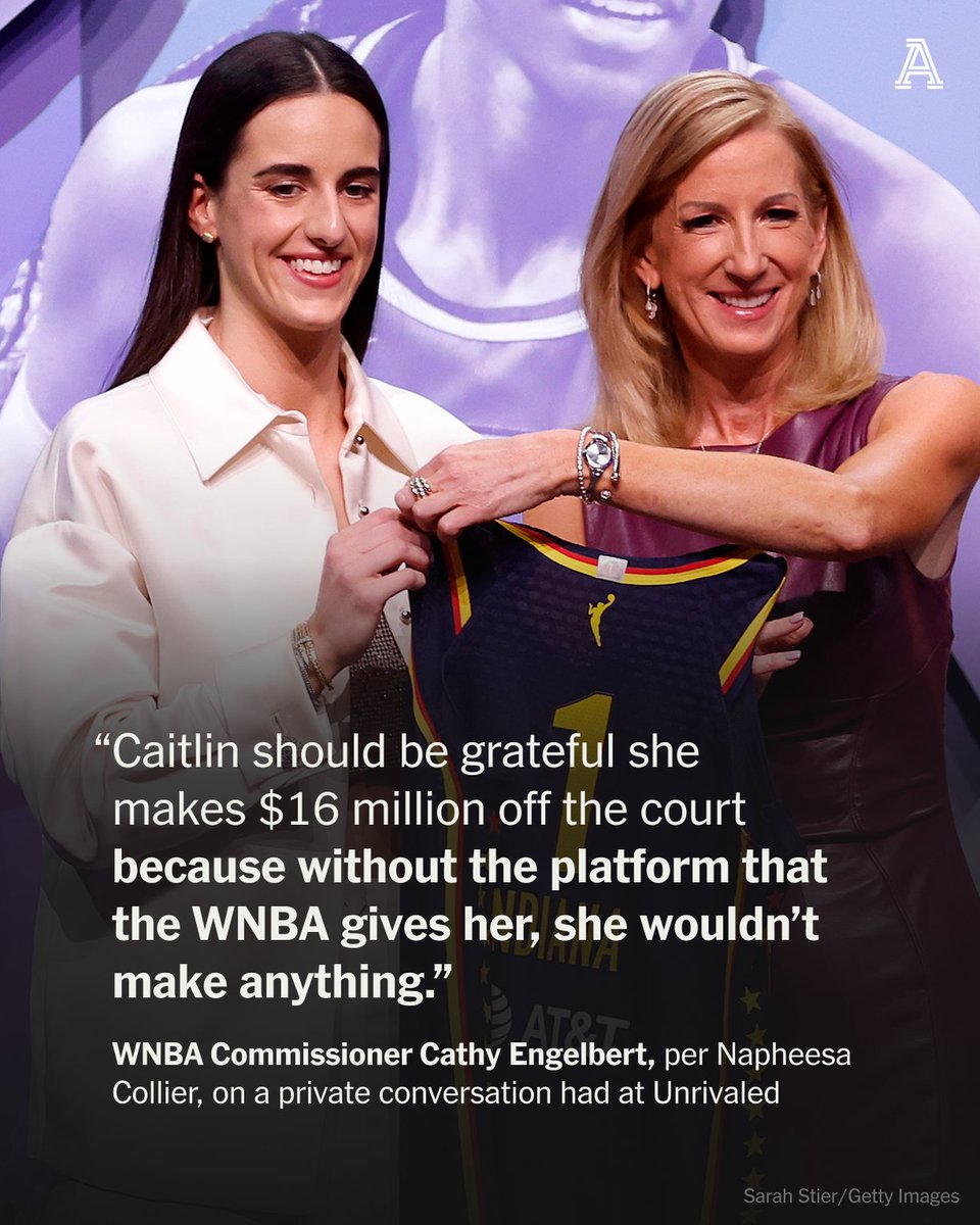 TheAthletic's tweet image. In a conversation with Cathy Engelbert, Napheesa Collier noted that Caitlin Clark, Angel Reese, Paige Bueckers and other young stars are driving massive revenue for the WNBA, but are making so little from their rookie contracts.
The commissioner's response, per Collier: