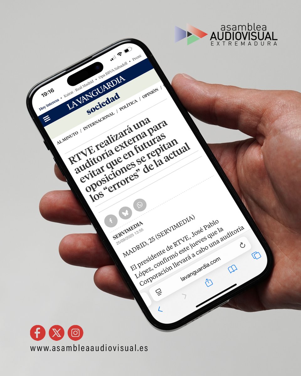 SindicatoASAEX's tweet image. #RTVE confirma que realizará una #AuditoríaExterna para conocer qué “errores” se han cometido en el proceso de oposición que actualmente tiene en marcha para evitar que se repitan en las #Oposiciones previstas para el 2026.
📰 Leer: acortar.link/lAiwWZ vía @LaVanguardia