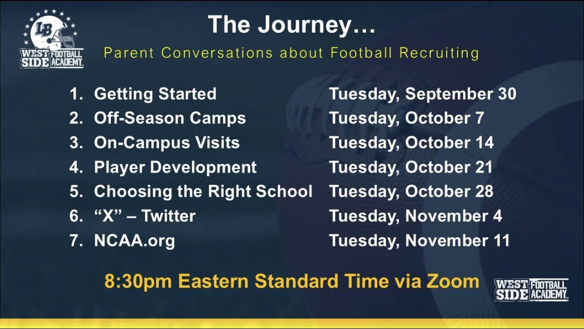 Bringing back last year’s virtual series about the football recruiting process. The good news - There’s no charge. 

If interested, email wsfootball@outlook.com. Meeting links only sent via email.