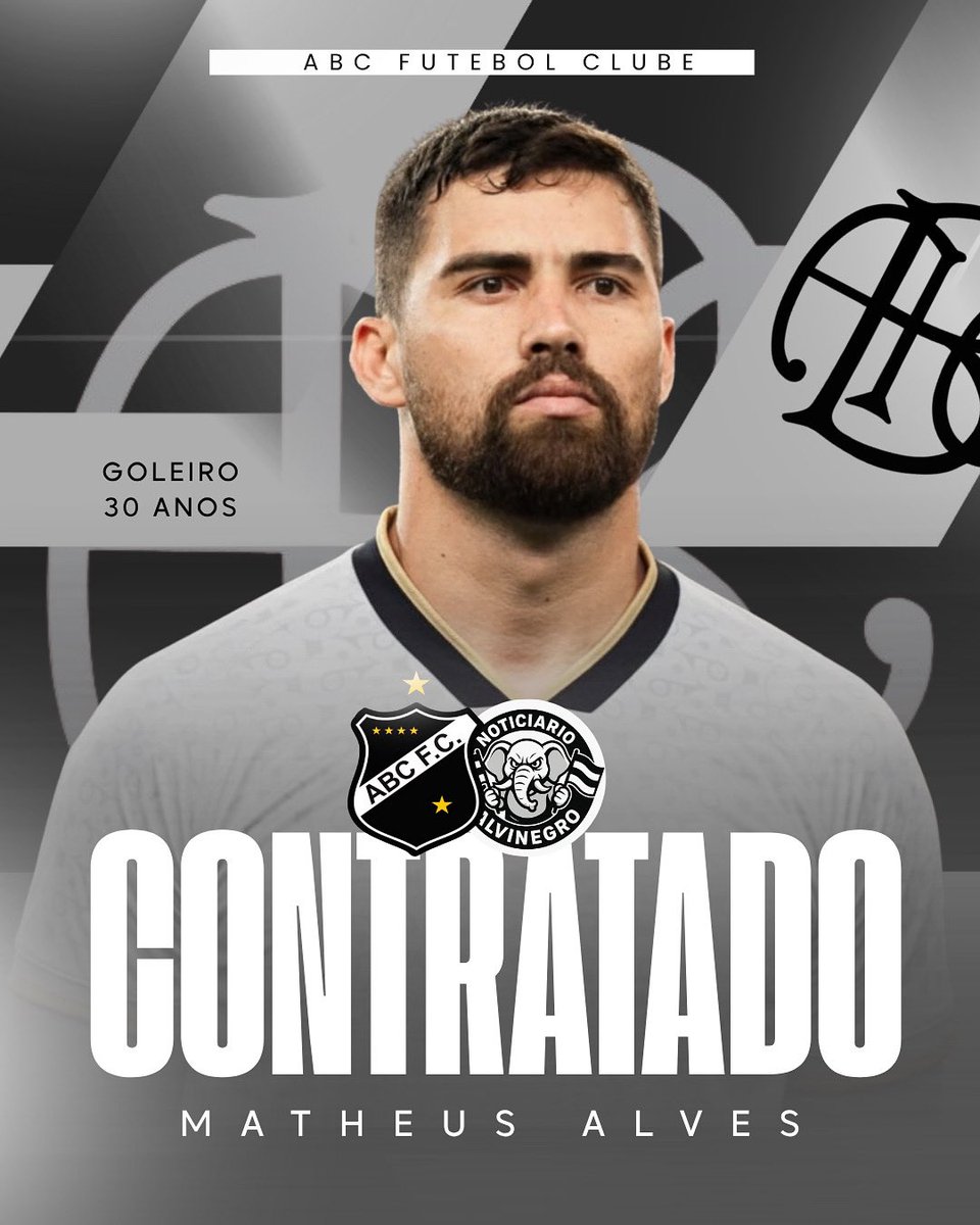 noticiarioabcfc's tweet photo. PAREDÃO NA ÁREA! ✅✍️

Como informado anteriormente, o goleiro Matheus Alves, de 30 anos, está confirmado como novo reforço do ABC para a temporada de 2026. https://t.co/3fB7Wg3s2p