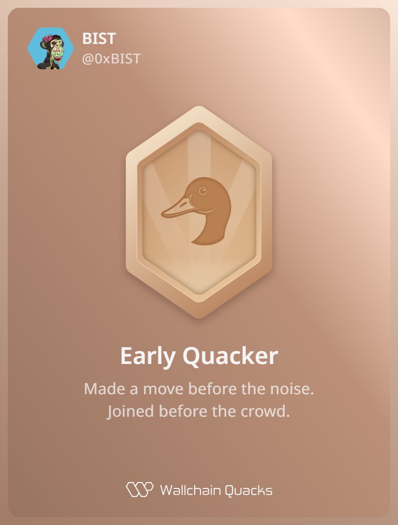 Just unlocked the Early Quacker on @wallchain_xyz 🏆

How cool is that?

Feels great to have my contributions recognized.

How’s Wallchain Quacks been treating you so far?

Not on board yet? Drop a comment for an invite 👇🦆