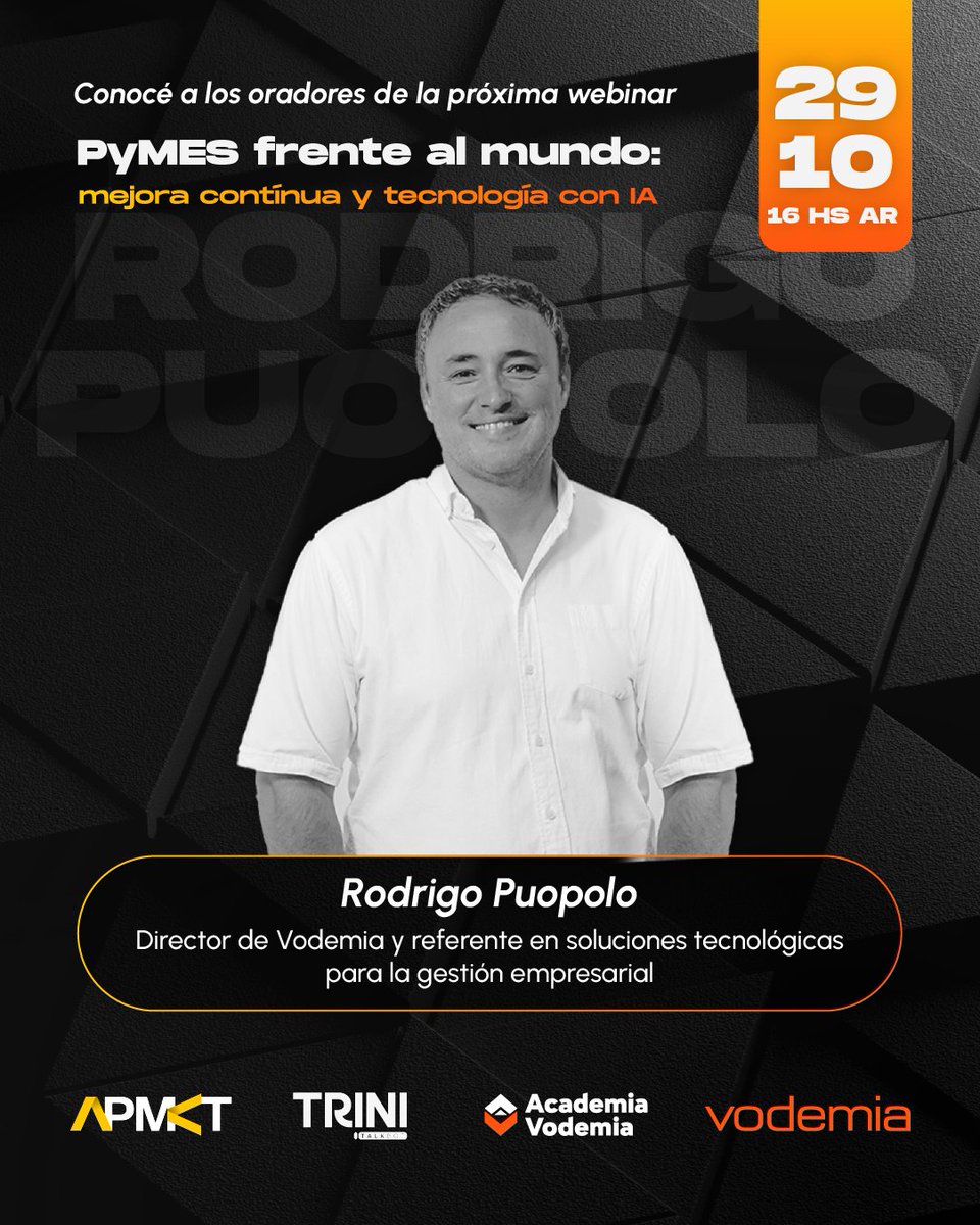 Conocé a Rodrigo Puopolo, Director en Vodemia. En el webinar hablará de cómo la IA y los ERP ayudan a las PyMES a crecer con eficiencia. 📅 29/10 – Zoom. ➡️ linkedin.com/in/rodrigopuop…