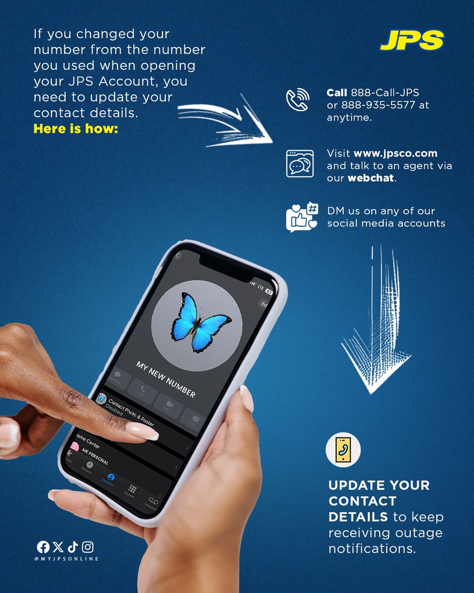 myJPSonline's tweet photo. Yuh get a new number? ๐ฒ If you haven't updated your JPS account, you're missing out on planned outage alerts!
See the quick and easy ways to update your info below. Tag someone who needs this reminder! #JPS #UpdateYourInfo https://t.co/7NIKTeXgXn