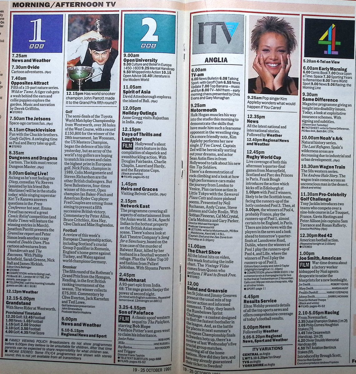 TvDidYouSee's tweet photo. #OnThisDay 19 October 1991 ๐บTV Listings
#BobMortimer is GOING LIVE, #HulkHogan's on MOTORMOUTH and #PeterUstinov guests on SATURDAY NIGHT CLIVE.
#RoyWalker is your host for a new series of CATCHPHRASE.
#LesDawson leads an all-star cast in Performance: NONA. https://t.co/zu4krPQheA