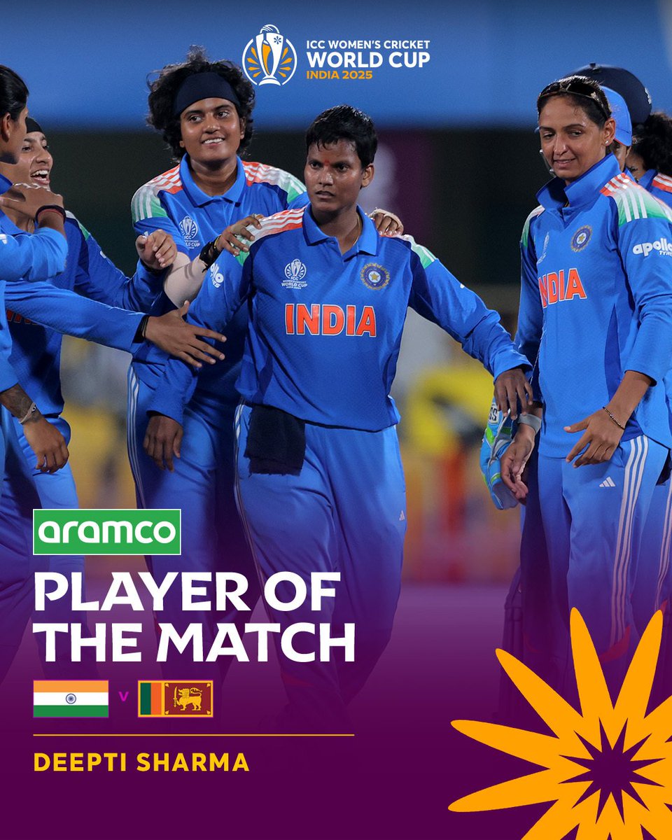 🚨Deepti sharma wins the player of match award🚨 
53runs with the bat &amp; 3 wickets with the bowl🔥
One of the key  player in our team ✨️
#INDvsSL 
#WomensWorldCup