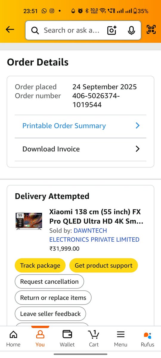 Bd198781's tweet image. Disgusting scam by @amazonIN
! Ordered TV (Order #406-5026374-1019544, 24/9/25), delivery agent demanded ₹500 extra for ‘delivery’—not listed at checkout! Refused, they took MY TV back! @ConsumerAffMin
 @NCHIndia
, shut down this fraud NOW! #AmazonCheats #ConsumerRights