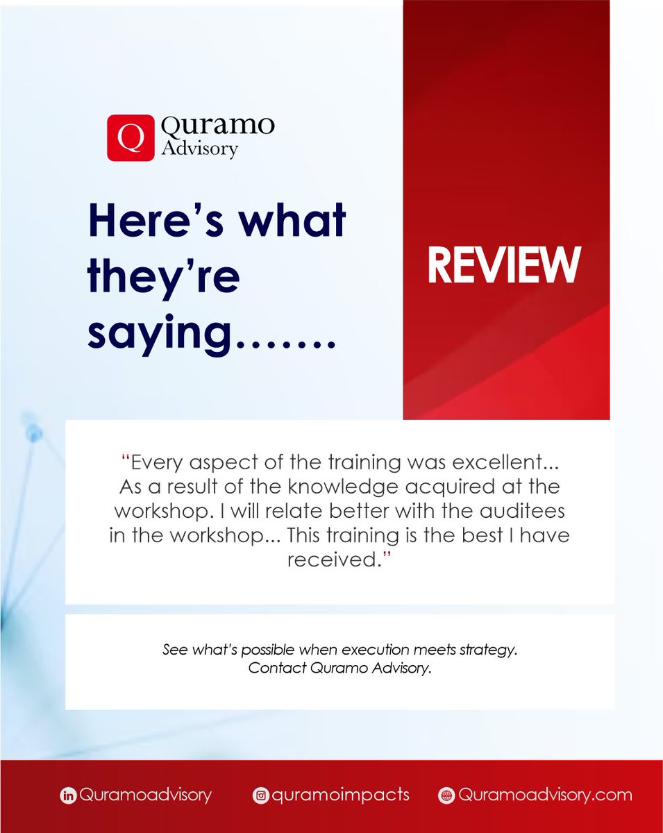 Qlearning_'s tweet photo. Strong strategies deserve strong execution. At Quramo Advisory, we help organizations close the gap between planning and performance and our clients’ testimonials speak to that impact.

Let’s work together to transform your strategy into results.
#QuramoAdvisory #ExecutionMatters https://t.co/YR8meBiM92