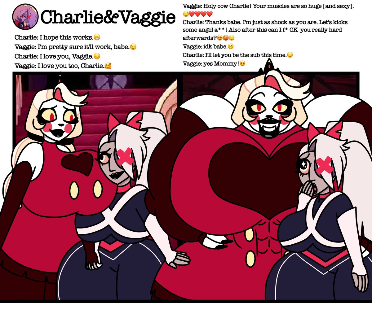 VaggieIsBae's tweet photo. @officialwheyfu Sure thing.#HazbinHotel #HelluvaBoss #chaggiensfw #chaggie #ApplexCoco 👇 https://t.co/WQ2o2jW6LA
