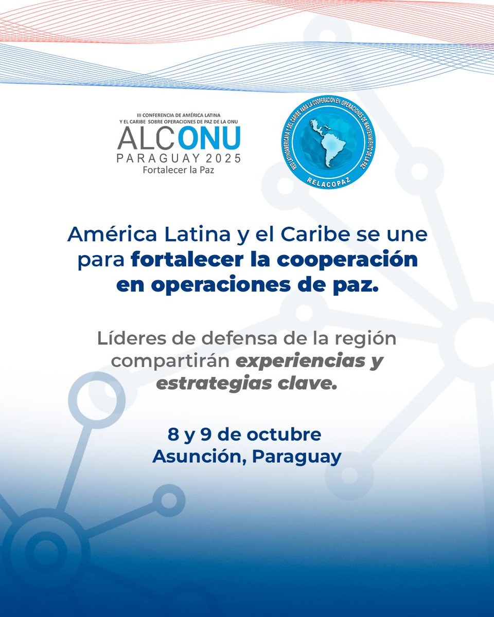 relacopaz's tweet photo. La cooperación en operaciones de paz es clave para la seguridad de la región.
ALCONU 2025 será el espacio donde líderes de defensa intercambiarán experiencias y fortalecerán capacidades, generando un impacto positivo en toda América Latina y el Caribe. https://t.co/HsBjbuusIq